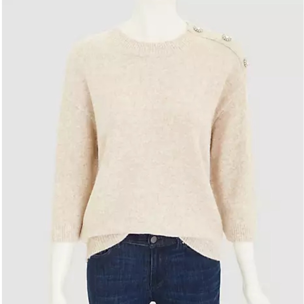 Ann Taylor Beige Cream Crewneck Sweater with Shoulder Buttons